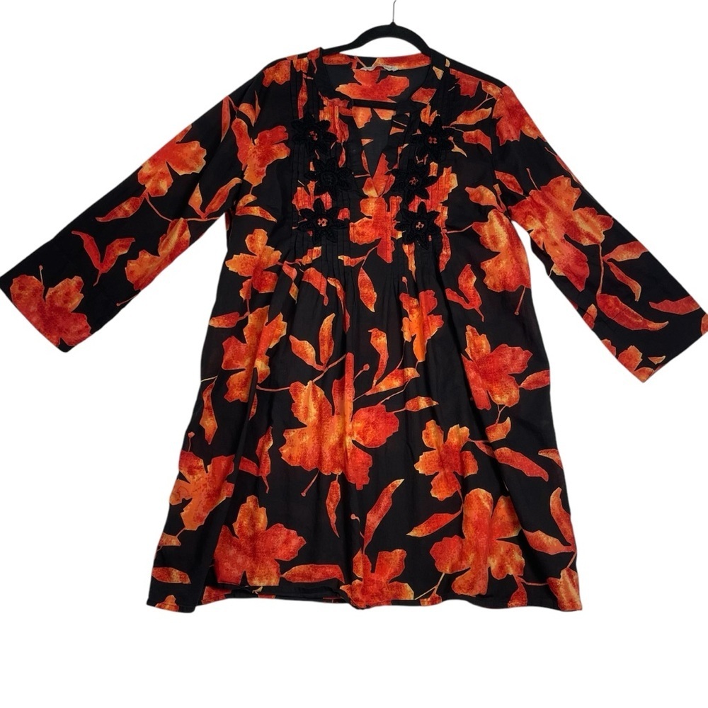 Soft Surroundings Floral‎ Black and Orange Dress *G0094